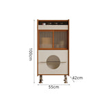 LIVARA Cherry Wood Storage Cabinet - Floor Standing Design with Drawer, Glass Doors & Metal Legs for Living Room Bedroom - Walnut & Cream