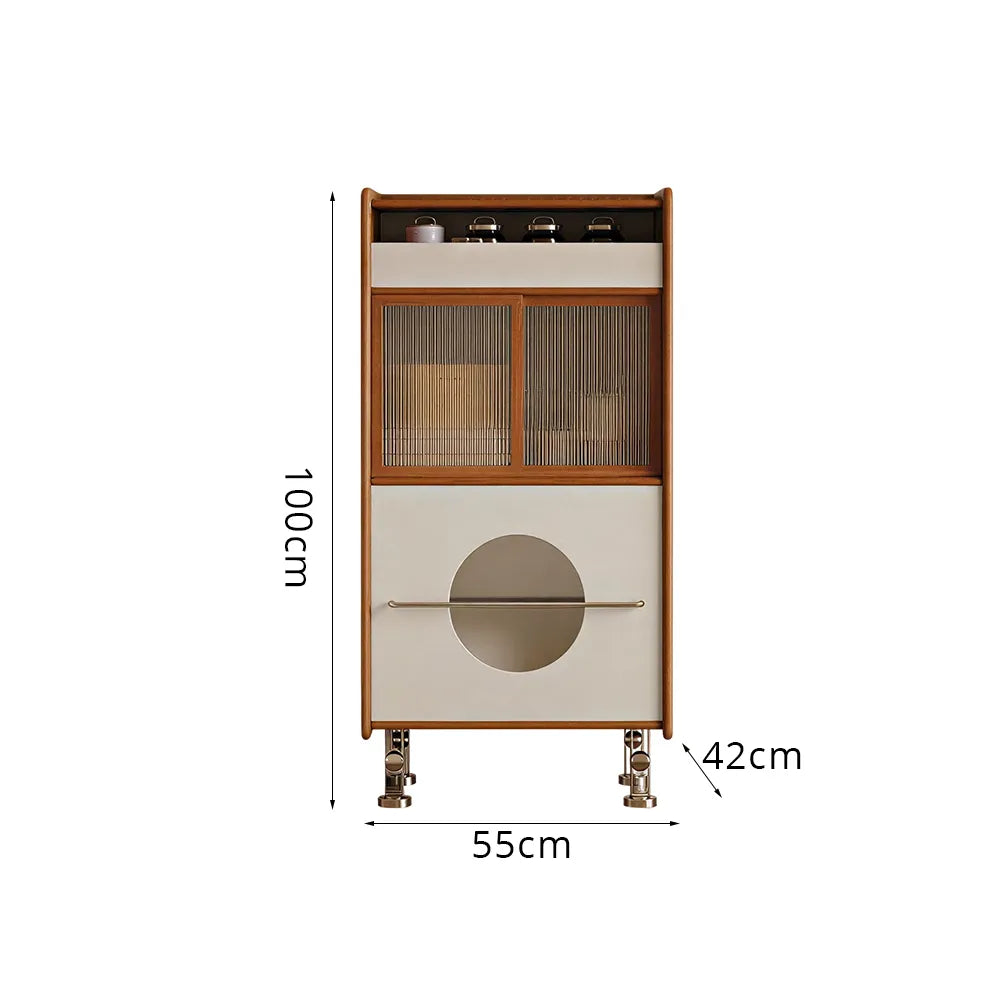 LIVARA Cherry Wood Storage Cabinet - Floor Standing Design with Drawer, Glass Doors & Metal Legs for Living Room Bedroom - Walnut & Cream