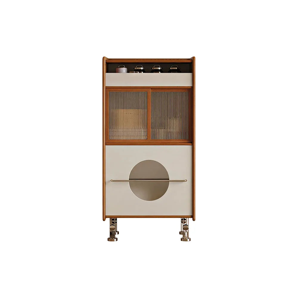 LIVARA Cherry Wood Storage Cabinet - Floor Standing Design with Drawer, Glass Doors & Metal Legs for Living Room Bedroom - Walnut & Cream