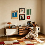LIVARA Bauhaus TV Unit - Cherry Wood Finish with Sliding Doors, Drawers & Metal Base for Living Room Storage - Walnut & Cream