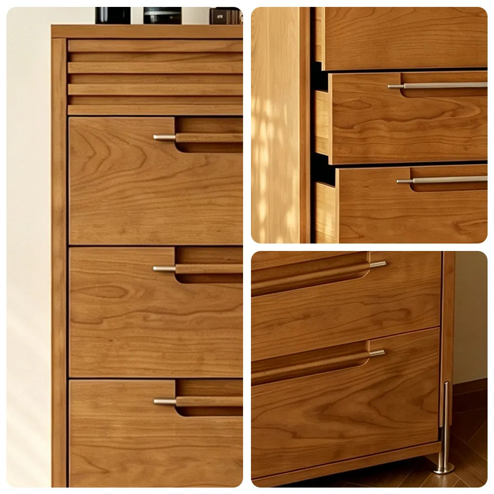 LIVARA Spanish Style 5-Drawer Storage Cabinet - Cherry Wood Finish with Full Pull-Out Drawers for Living Room & Bedroom - Walnut