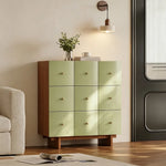 LIVARA 9-Drawer Storage Cabinet - Solid Timber Frame with Spacious Multi-Drawer Storage for Living Room & Bedroom - Green & Walnut