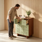 LIVARA 9-Drawer Storage Cabinet - Solid Timber Frame with Spacious Multi-Drawer Storage for Living Room & Bedroom - Green & Walnut