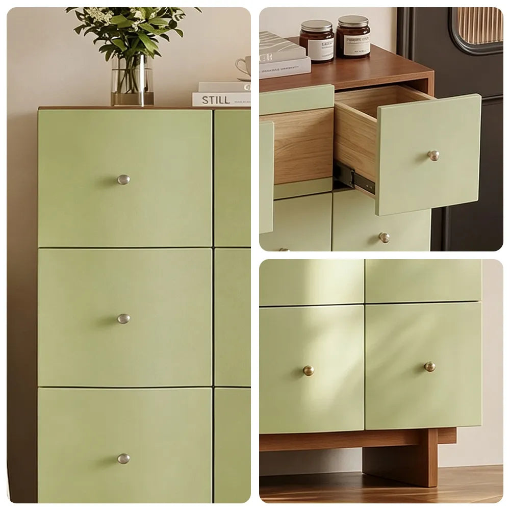 LIVARA 9-Drawer Storage Cabinet - Solid Timber Frame with Spacious Multi-Drawer Storage for Living Room & Bedroom - Green & Walnut