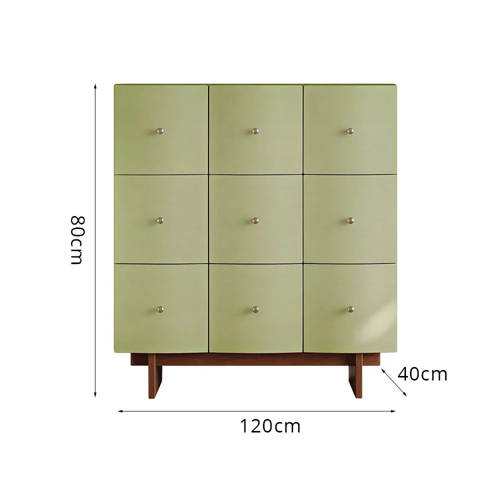 LIVARA 9-Drawer Storage Cabinet - Solid Timber Frame with Spacious Multi-Drawer Storage for Living Room & Bedroom - Green & Walnut