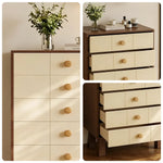 LIVARA 5-Drawer Storage Cabinet - Solid Timber Frame with Raised Legs for Living Room & Bedroom - Walnut & Cream