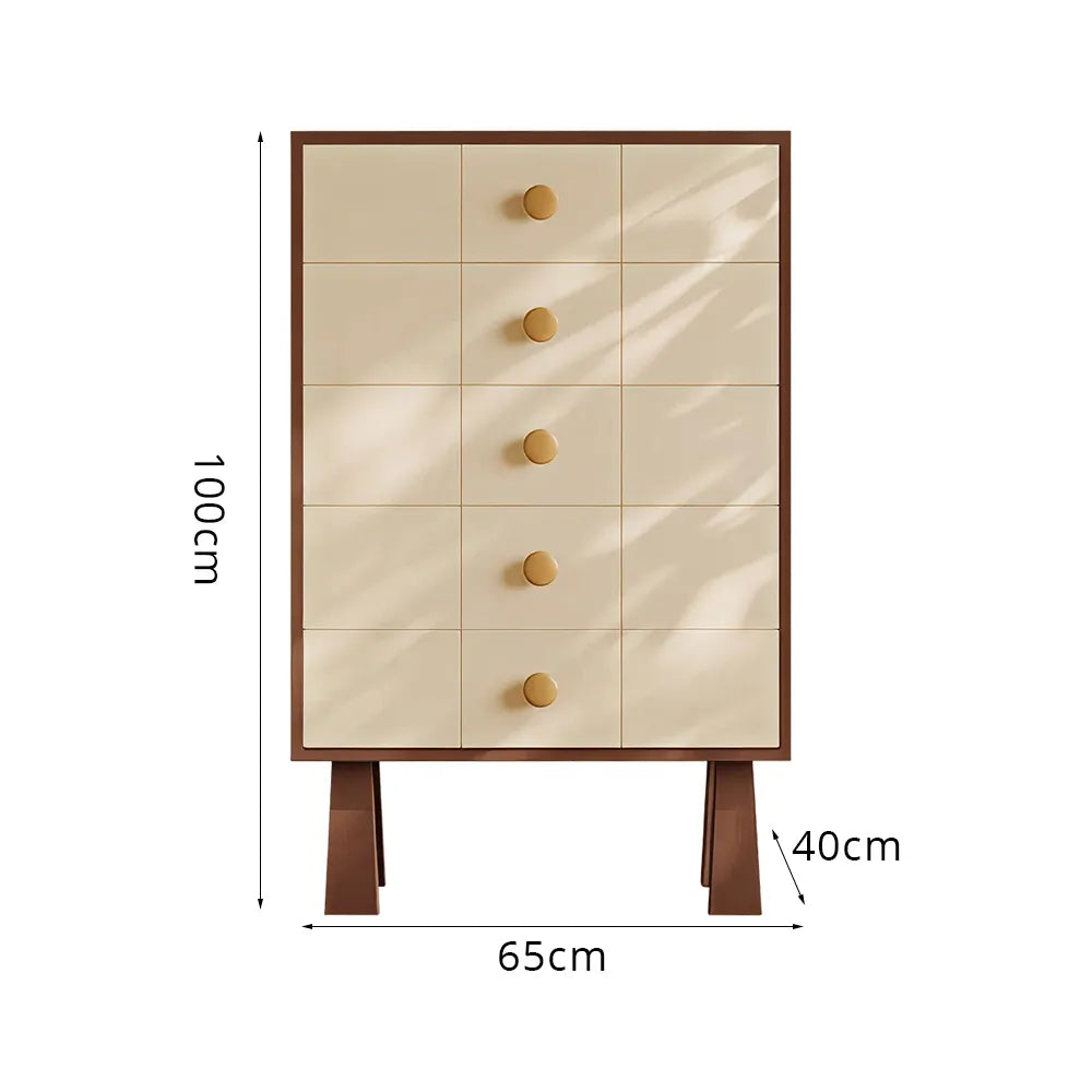LIVARA 5-Drawer Storage Cabinet - Solid Timber Frame with Raised Legs for Living Room & Bedroom - Walnut & Cream