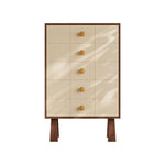 LIVARA 5-Drawer Storage Cabinet - Solid Timber Frame with Raised Legs for Living Room & Bedroom - Walnut & Cream