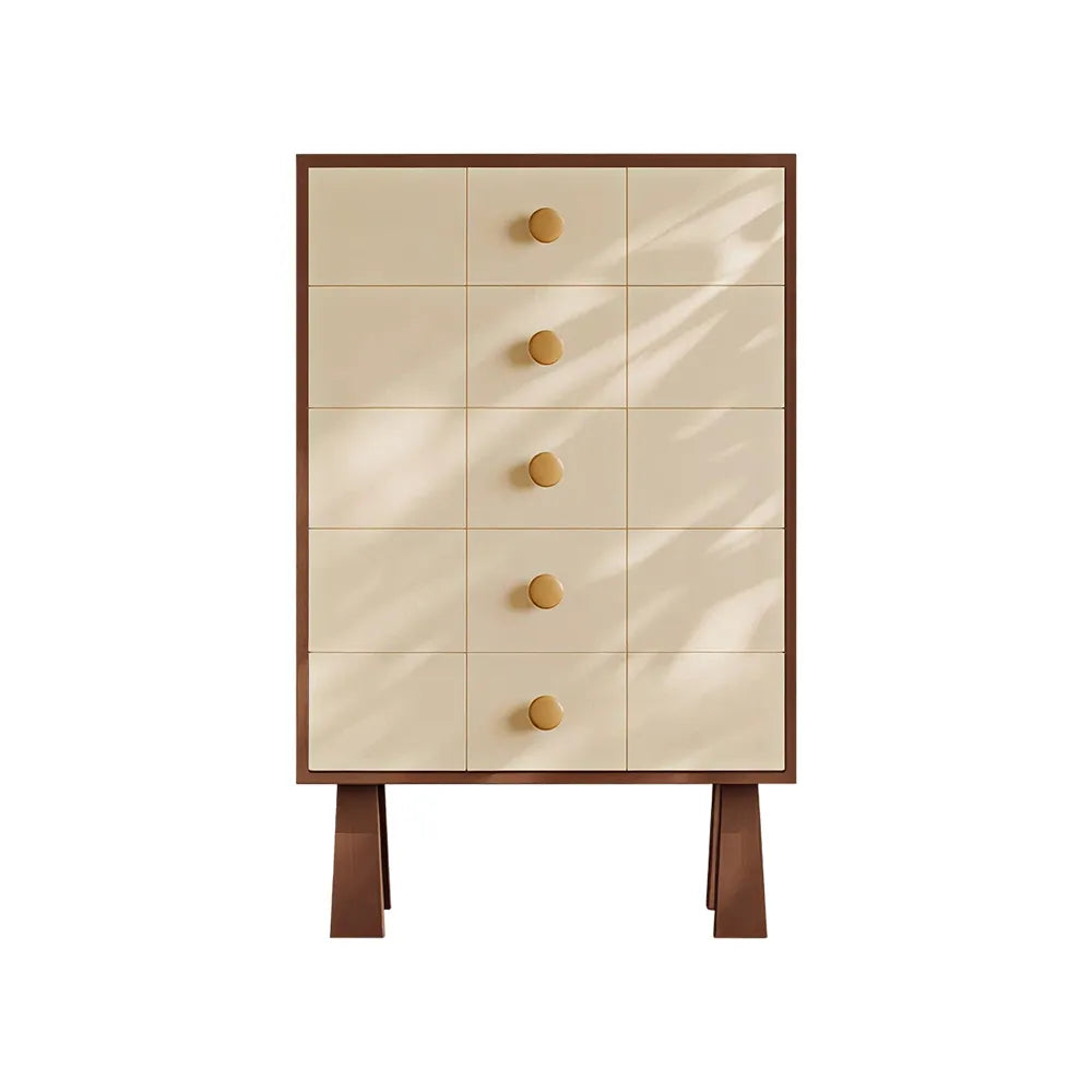 LIVARA 5-Drawer Storage Cabinet - Solid Timber Frame with Raised Legs for Living Room & Bedroom - Walnut & Cream