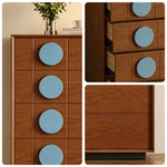 LIVARA 5-Drawer Storage Cabinet - Solid Timber Frame with Round Accent Handles for Living Room & Bedroom - Walnut & Blue