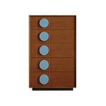LIVARA 5-Drawer Storage Cabinet - Solid Timber Frame with Round Accent Handles for Living Room & Bedroom - Walnut & Blue
