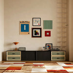 LIVARA 240cm American Retro TV Unit - Ash Wood Finish with Open Storage & Drawers for Living Room - Black & Walnut