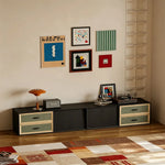 LIVARA 240cm American Retro TV Unit - Ash Wood Finish with Open Storage & Drawers for Living Room - Black & Walnut