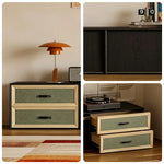 LIVARA 240cm American Retro TV Unit - Ash Wood Finish with Open Storage & Drawers for Living Room - Black & Walnut
