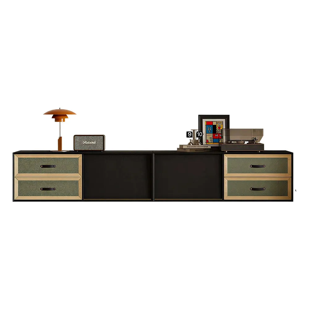 LIVARA 240cm American Retro TV Unit - Ash Wood Finish with Open Storage & Drawers for Living Room - Black & Walnut