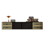LIVARA 240cm American Retro TV Unit - Ash Wood Finish with Open Storage & Drawers for Living Room - Black & Walnut