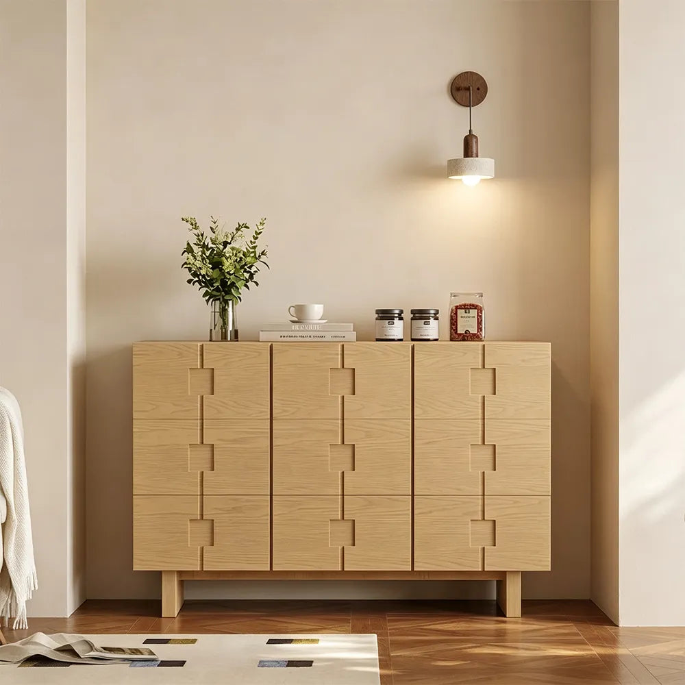LIVARA 140cm Sideboard - Solid Timber Frame with Multi-Door Storage & Raised Legs for Living Room Dining Room - Natural Oak