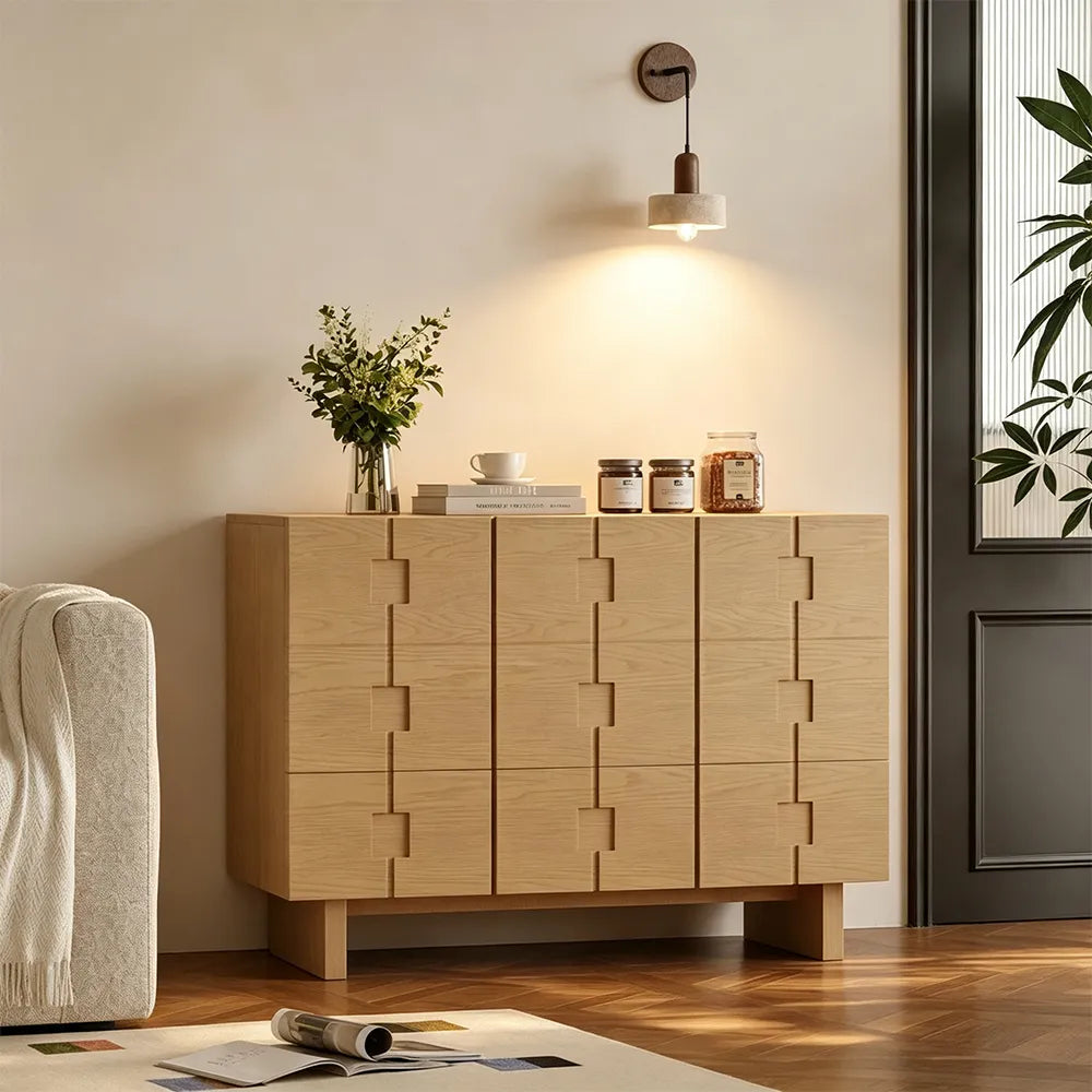 LIVARA 140cm Sideboard - Solid Timber Frame with Multi-Door Storage & Raised Legs for Living Room Dining Room - Natural Oak
