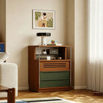 LIVARA Storage Cabinet - Timber Finish with Open Shelf, Drawers & Enclosed Storage for Living Room & Bedroom - Walnut & Green