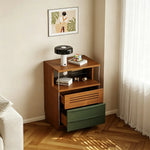 LIVARA Storage Cabinet - Timber Finish with Open Shelf, Drawers & Enclosed Storage for Living Room & Bedroom - Walnut & Green