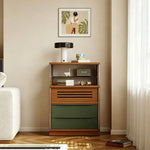 LIVARA Storage Cabinet - Timber Finish with Open Shelf, Drawers & Enclosed Storage for Living Room & Bedroom - Walnut & Green