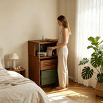LIVARA Storage Cabinet - Timber Finish with Open Shelf, Drawers & Enclosed Storage for Living Room & Bedroom - Walnut & Green