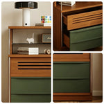 LIVARA Storage Cabinet - Timber Finish with Open Shelf, Drawers & Enclosed Storage for Living Room & Bedroom - Walnut & Green