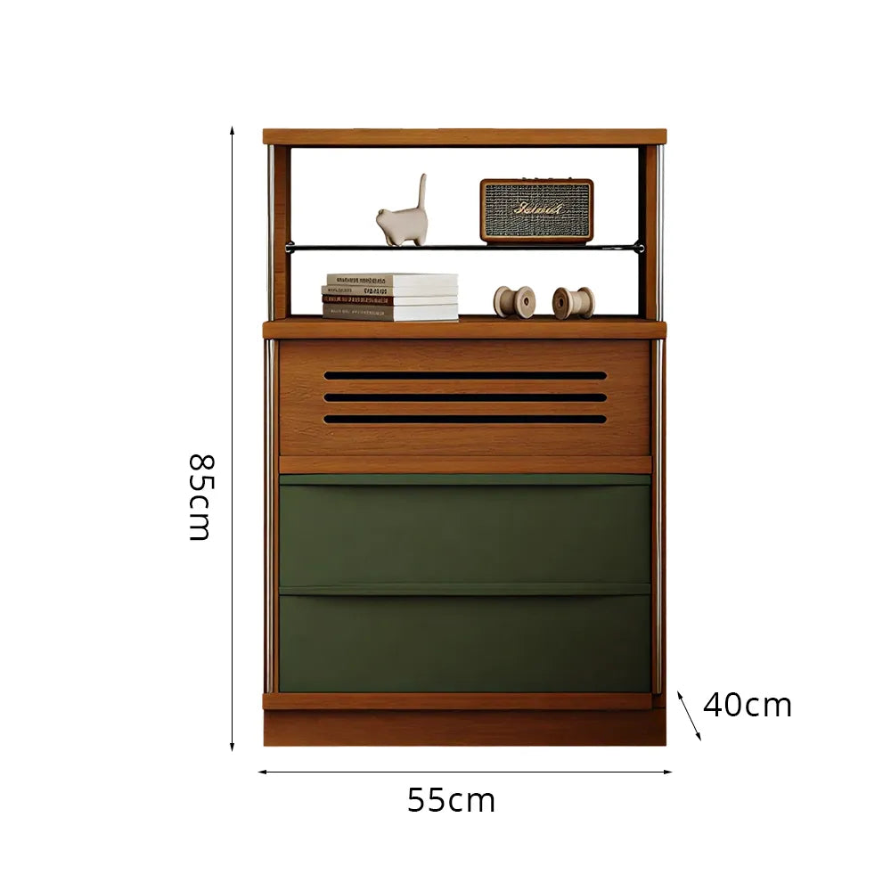 LIVARA Storage Cabinet - Timber Finish with Open Shelf, Drawers & Enclosed Storage for Living Room & Bedroom - Walnut & Green