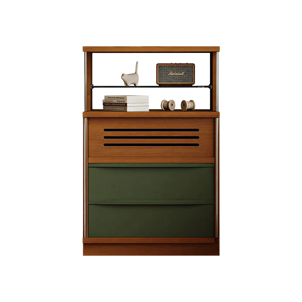 LIVARA Storage Cabinet - Timber Finish with Open Shelf, Drawers & Enclosed Storage for Living Room & Bedroom - Walnut & Green