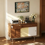 LIVARA 140cm Sideboard - Solid Timber Frame with Sliding Doors, Drawer & Metal Legs for Dining Room Storage - Walnut & Cream