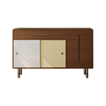 LIVARA 140cm Sideboard - Solid Timber Frame with Sliding Doors, Drawer & Metal Legs for Dining Room Storage - Walnut & Cream