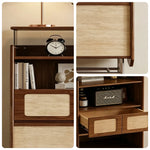 LIVARA Travertine 5-Drawer Storage Cabinet - Solid Timber Frame with Open Shelves & Metal Base for Living Room - Walnut & Beige