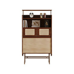 LIVARA Travertine 5-Drawer Storage Cabinet - Solid Timber Frame with Open Shelves & Metal Base for Living Room - Walnut & Beige