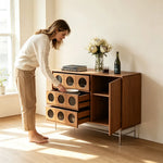 LIVARA 100cm Storage Cabinet - FAS Red Oak Finish with Multi-Drawer Storage & Metal Legs for Living Room Bedroom - Walnut