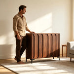 LIVARA 100cm 2-Door Sideboard - ENF Solid Core Board with Sculpted Doors & Raised Legs for Living Room Dining Room - Walnut