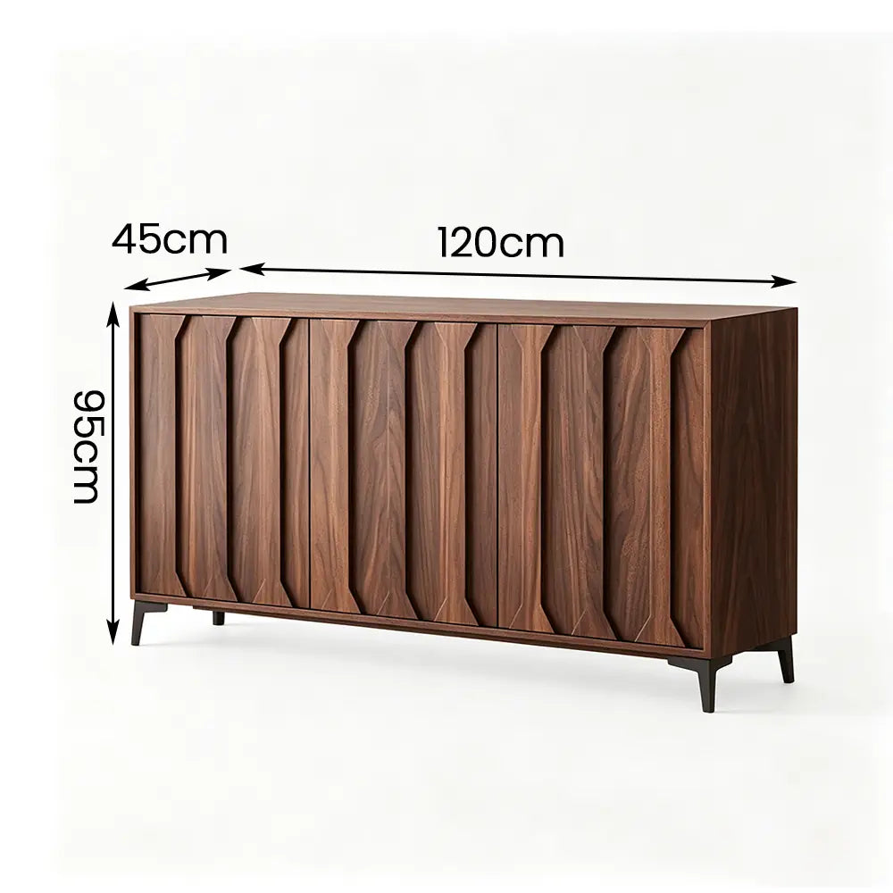 LIVARA 120cm 3-Door Sideboard - ENF Solid Core Board with Sculpted Doors & Raised Legs for Living Room Dining Room - Walnut