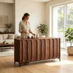 LIVARA 120cm 3-Door Sideboard - ENF Solid Core Board with Sculpted Doors & Raised Legs for Living Room Dining Room - Walnut