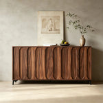 LIVARA 120cm 3-Door Sideboard - ENF Solid Core Board with Sculpted Doors & Raised Legs for Living Room Dining Room - Walnut