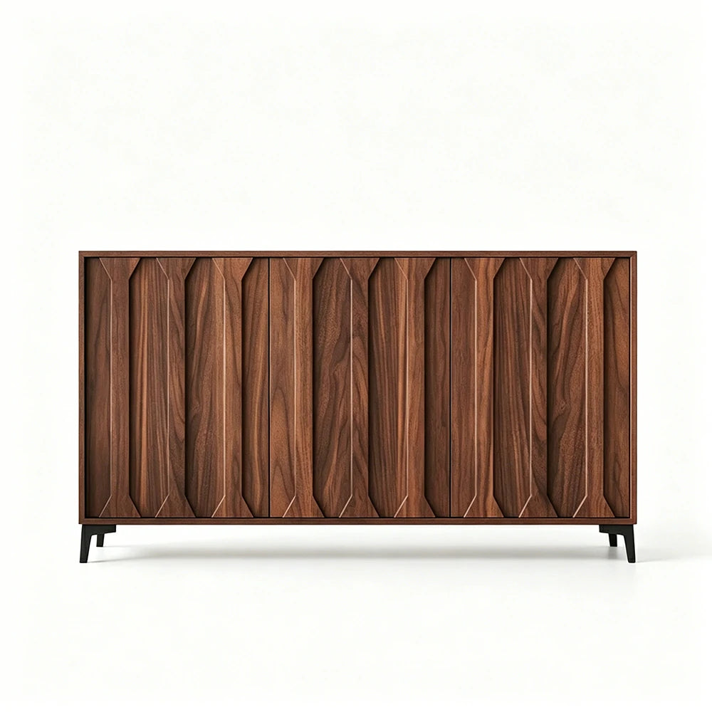 LIVARA 120cm 3-Door Sideboard - ENF Solid Core Board with Sculpted Doors & Raised Legs for Living Room Dining Room - Walnut