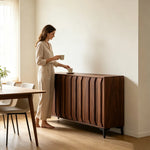LIVARA 140cm 4-Door Sideboard - ENF Solid Core Board with Sculpted Doors & Raised Legs for Living Room Dining Room - Walnut