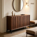 LIVARA 140cm 4-Door Sideboard - ENF Solid Core Board with Sculpted Doors & Raised Legs for Living Room Dining Room - Walnut