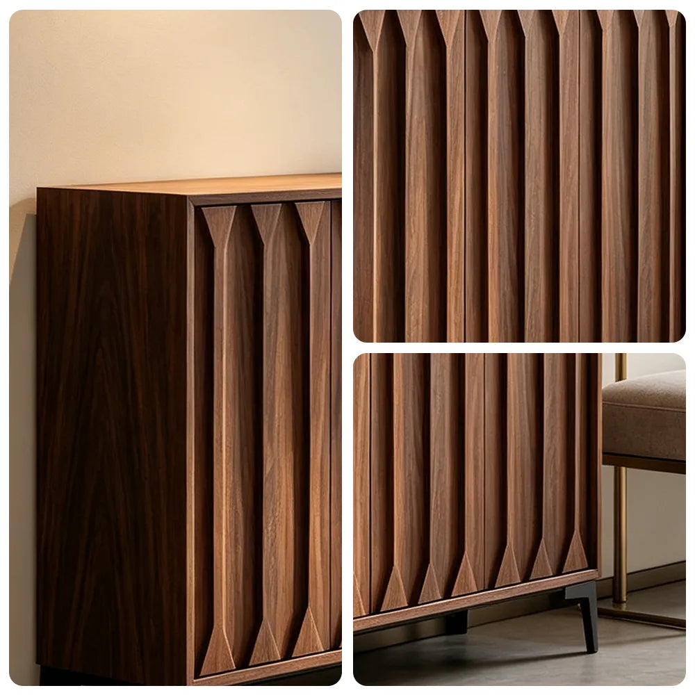LIVARA 140cm 4-Door Sideboard - ENF Solid Core Board with Sculpted Doors & Raised Legs for Living Room Dining Room - Walnut