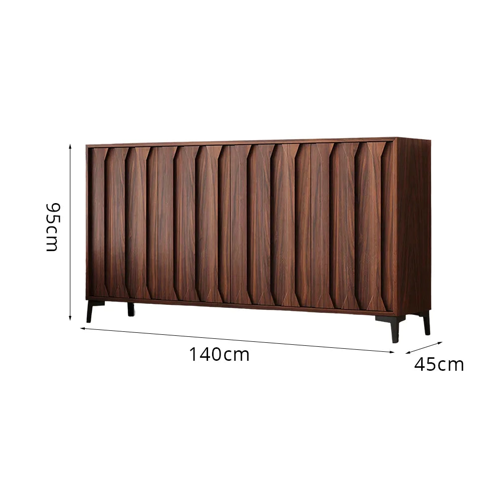 LIVARA 140cm 4-Door Sideboard - ENF Solid Core Board with Sculpted Doors & Raised Legs for Living Room Dining Room - Walnut