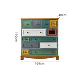 LIVARA 104cm 12-Drawer Storage Cabinet - Vintage Colour Block Design with Solid Wood Handles for Living Room & Bedroom - Teal & Multi