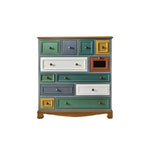 LIVARA 104cm 12-Drawer Storage Cabinet - Vintage Colour Block Design with Solid Wood Handles for Living Room & Bedroom - Teal & Multi