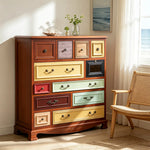LIVARA 104cm 12-Drawer Storage Cabinet - Vintage Colour Block Design with Solid Wood Handles for Living Room & Bedroom - Wood