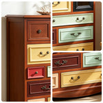LIVARA 104cm 12-Drawer Storage Cabinet - Vintage Colour Block Design with Solid Wood Handles for Living Room & Bedroom - Wood