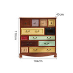 LIVARA 104cm 12-Drawer Storage Cabinet - Vintage Colour Block Design with Solid Wood Handles for Living Room & Bedroom - Wood