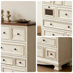 LIVARA 104cm 12-Drawer Storage Cabinet - Vintage Colour Block Design with Solid Wood Handles for Living Room & Bedroom - White