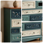 LIVARA 104cm 12-Drawer Storage Cabinet - Vintage Colour Block Design with Solid Wood Handles for Living Room & Bedroom - Blue